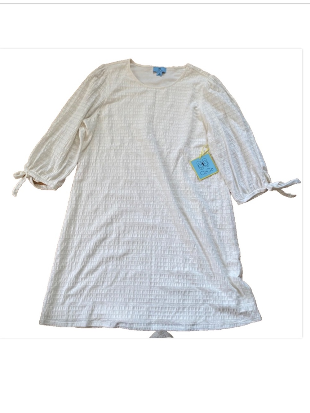 CeCe Ivory Textured Tie-Sleeve Dress